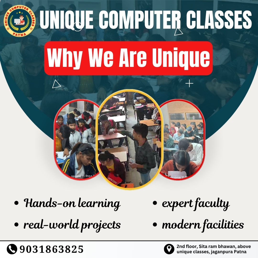 uniquecomputer0's tweet image. Why We Are Unique 💻✨

#bestcomputercoaching #BestADCACoachingInPatna #computerclassics #computerclassroom #BestMSExcelCoachingInPatna #ComputerCoaching #BestComputerCoachingInPatna #computerclasses #BestADCACoaching