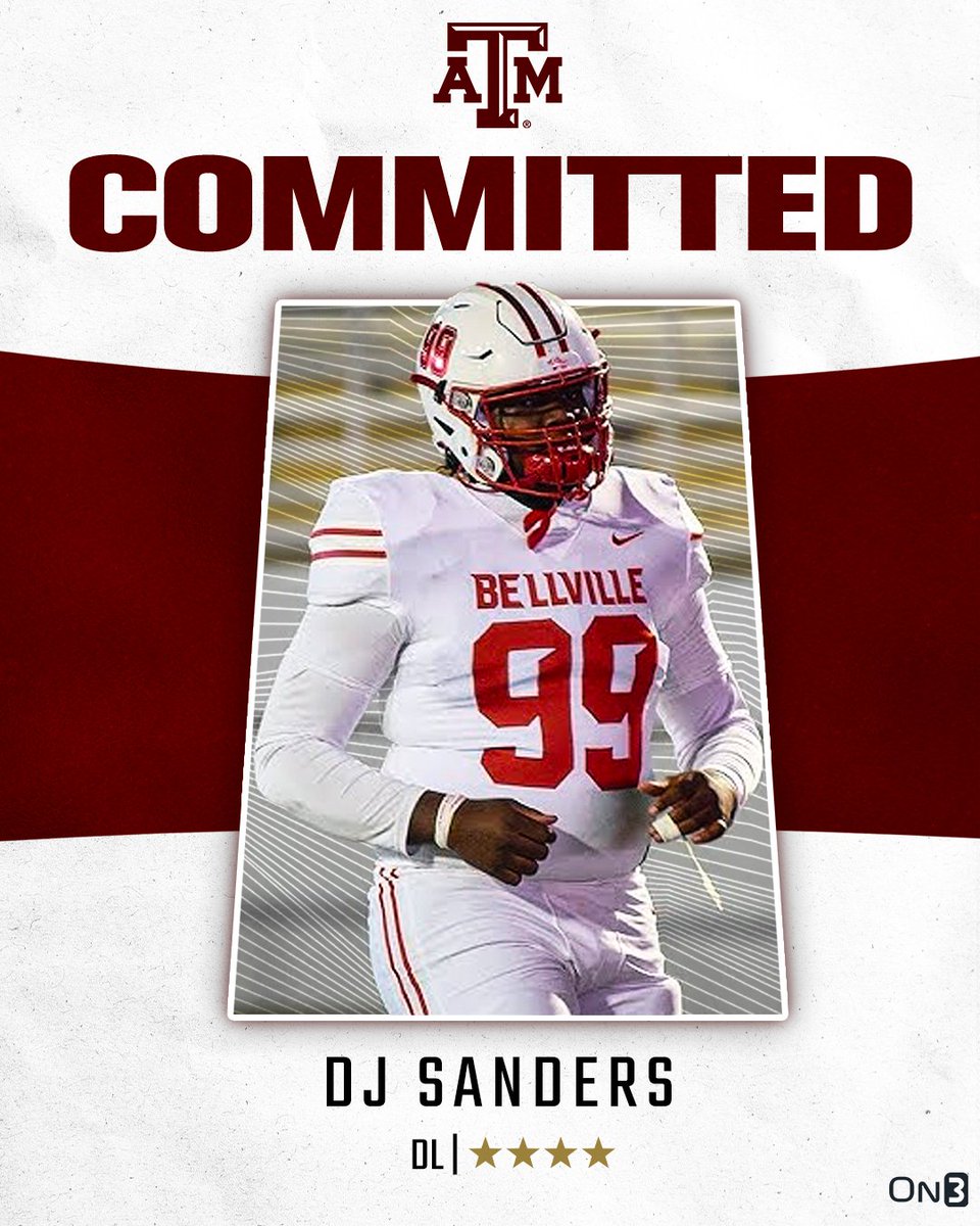 🚨BREAKING🚨 4-star DL DJ Sanders has committed to Texas A&amp;M, per <a href="/Hayesfawcett3/">Hayes Fawcett</a>👍 

Sanders ranks No. 71 NATL. (No. 6 DL) in the 2025 On300⭐️

Read: on3.com/college/texas-…