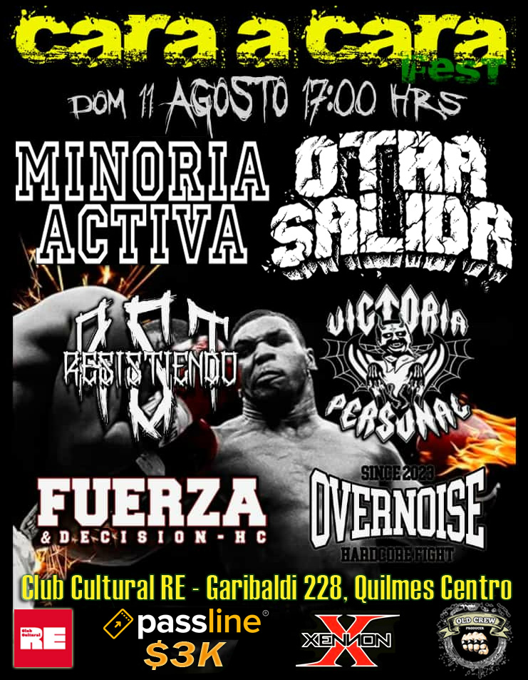 VP_Hardcore's tweet photo. Gran Buenos Aires Hardcore!
En Zona Sur. Dom 11/08 17:00

Minoria Activa, Otra Salida
Resistiendo, Victoria Personal
Fuerza &amp; Decision, Overnoise HC

En Club Cultural RE.
Garibaldi 228, Quilmes.
Anticipadas $3000
en Xennon Quilmes o por sistema Passline. https://t.co/zMp7LAL8d1