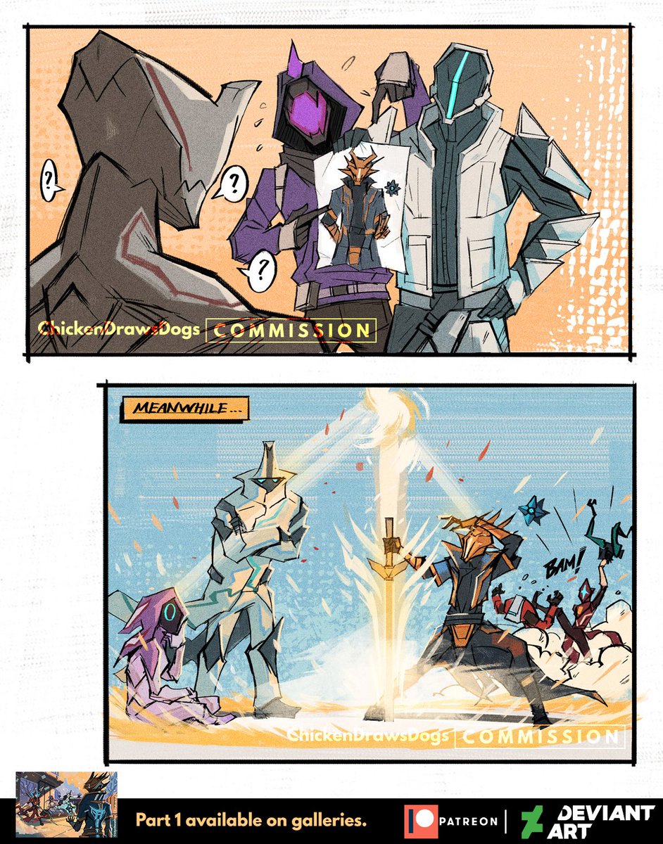 ChickenDraws's tweet photo. Part 2 of a cross-universe (mis)adventure. 🤣 How would you dub this?

@PlayWarframe @DestinyTheGame #tennocreate #ArtCommission https://t.co/dzepJRghBu