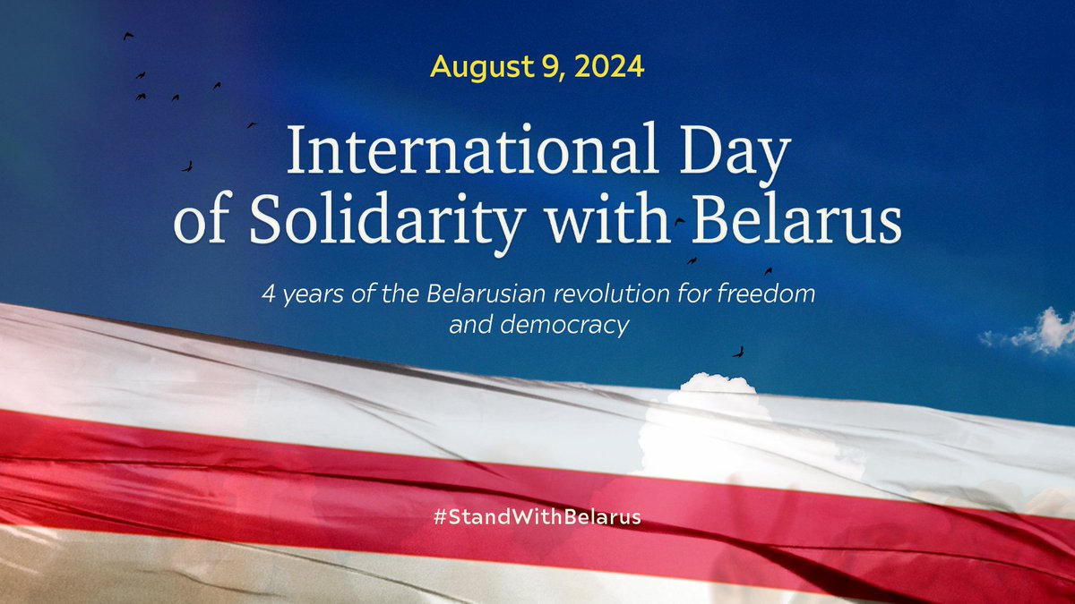 Sviatlana Tsikhanouskaya (@tsihanouskaya) on Twitter photo Tomorrow & every day, I ask you to #StandWithBelarus.
Four years ago, on August 9, the people of Belarus voted for democratic change. For justice. For Europe.
But the dictator stole our votes.
Please show your solidarity & join our fight for freedom. Every action matters! Tomorrow & every day, I ask you to #StandWithBelarus.
Four years ago, on August 9, the people of Belarus voted for democratic change. For justice. For Europe.
But the dictator stole our votes.
Please show your solidarity & join our fight for freedom. Every action matters!