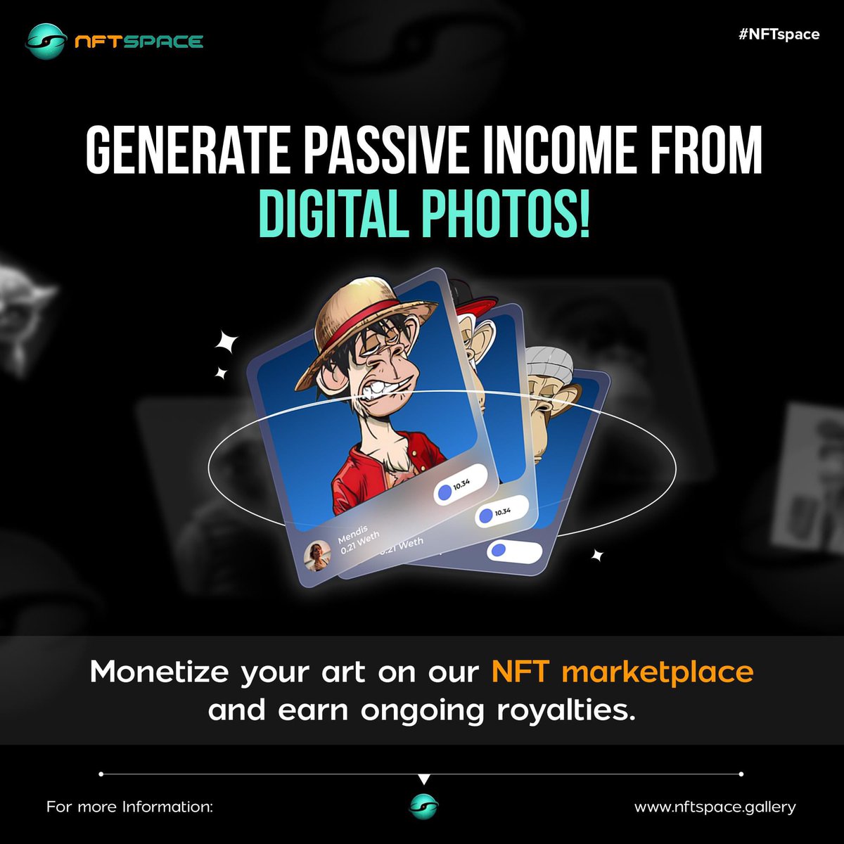 nftspaceAI's tweet photo. Generate passive income from digital photos! 

Our NFT marketplace enable to monetize your art and earn royalties.

 👉 Contact us today! 👈
.
.
.
#NFTmarketplace #nftspace #digitalphotos https://t.co/hzH9XmWAae