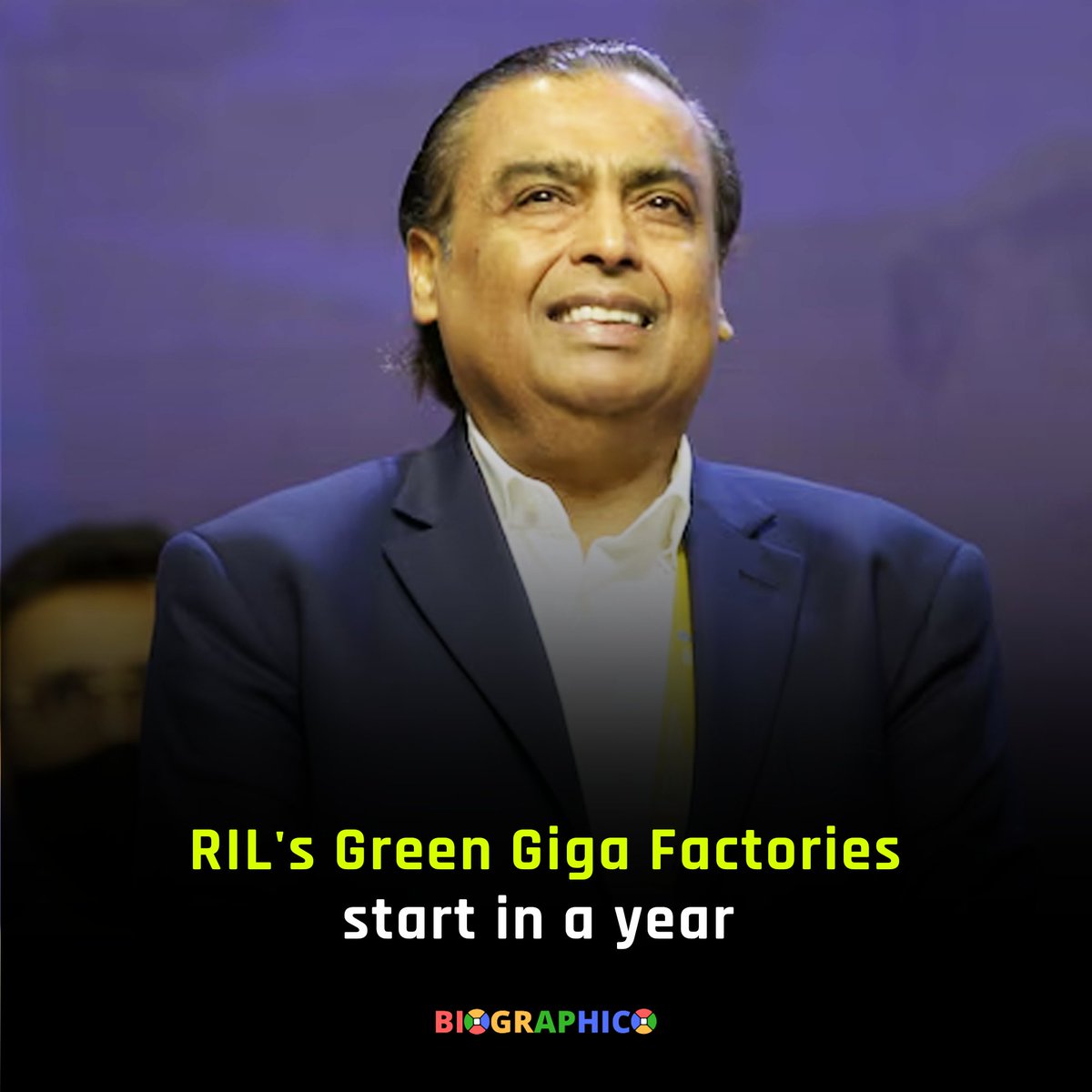 BiographicoSite's tweet photo. Reliance Industries to launch renewables factories in a year, marking a shift from fossil fuels. Mukesh Ambani announced green energy plans in 2021. 

#RelianceIndustries #GreenEnergy #Renewables #MukeshAmbani #Sustainability #CleanTech #FossilFuel #FactoryLaunch #EcoFriendly https://t.co/k9HNd9eX6r