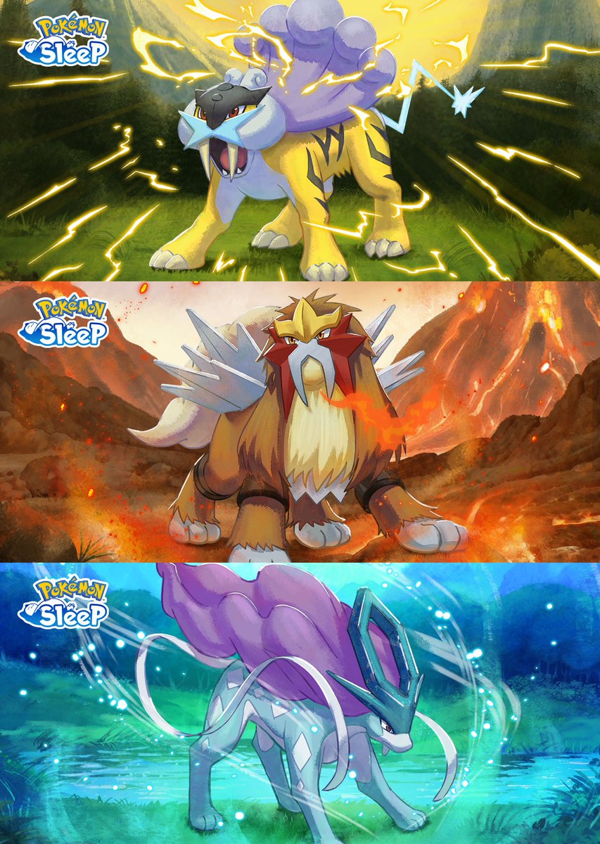 ポケスリの伝説ポケモン(三犬) ⚡️ライコウ 🔥エンテイ 💧スイクン