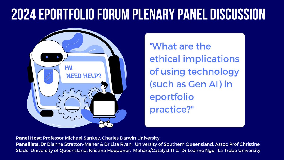 eportfoliosaust's tweet image. Generative AI is creeping into everything we do .. including education and training - 2024 Eportfolio Forum Plenary Panel Discussion about “What are the ethical implications of using technology (such as Gen AI) in eportfolio practice?" #eportforum eportfoliosaustralia.wordpress.com/forums/2024-ep…