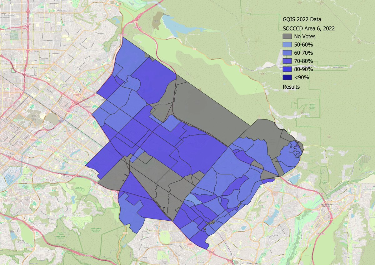 RyanDack's tweet photo. Just figured out how to use QGIS and ran my 2022 race.  When you win 70-30, you win every precinct. 🤯 https://t.co/EqLXpNQ0DQ