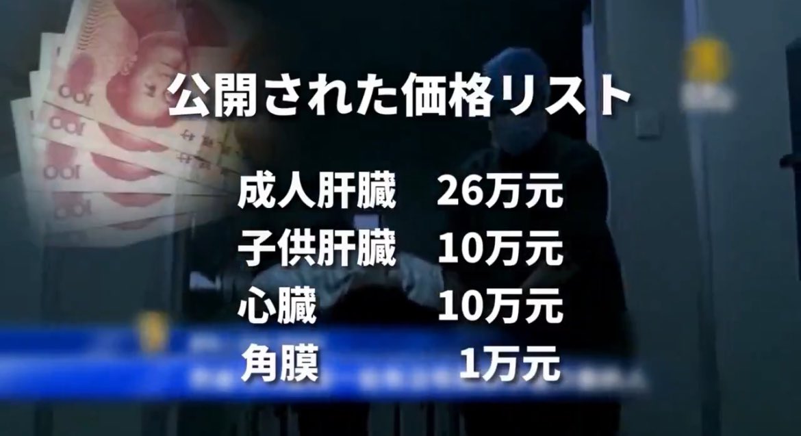 まじで日本人は平和ボケしてて危機感が全くない。

呑気な人たちは「そんなのありえない！」
というが中国では臓器🫁の部位の値段が公表されました。

①枚目は中国国際臓器移植支援センターに掲載されているもの。
嘘だと思うなら「社團法人台灣國際器官移植關懷協會」でググればいいよ。