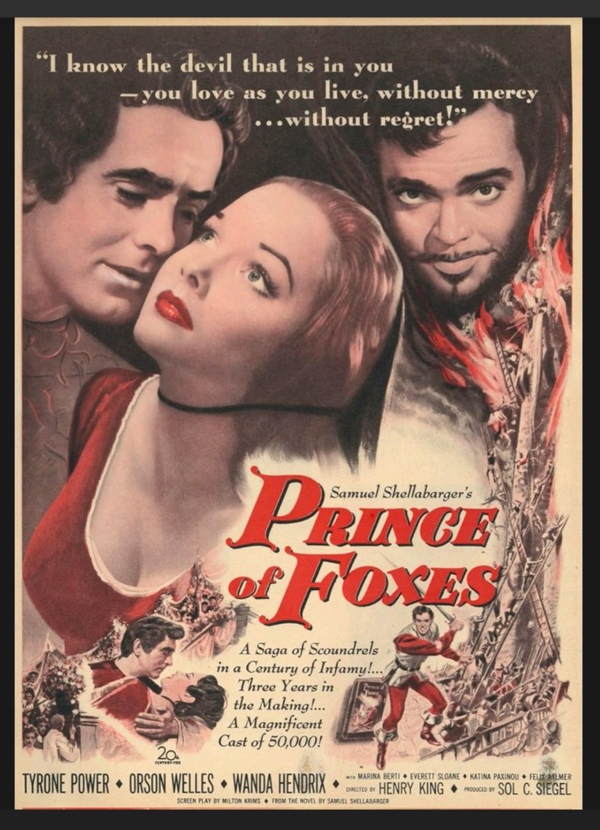 TheLambsInc's tweet photo. @hazelflag Prince of Foxes was nominated for 2 Oscars during the 22nd Academy Awards: Best Black &amp; White Cinematography and Best Costume Design.
Director Henry King &amp; matinee idol Tyrone Power were both members of The Lambs.
#HenryKing
#TyronePower
#OrsonWelles 
#WandaHendrix
#TCMParty https://t.co/DQnXXdpQBB