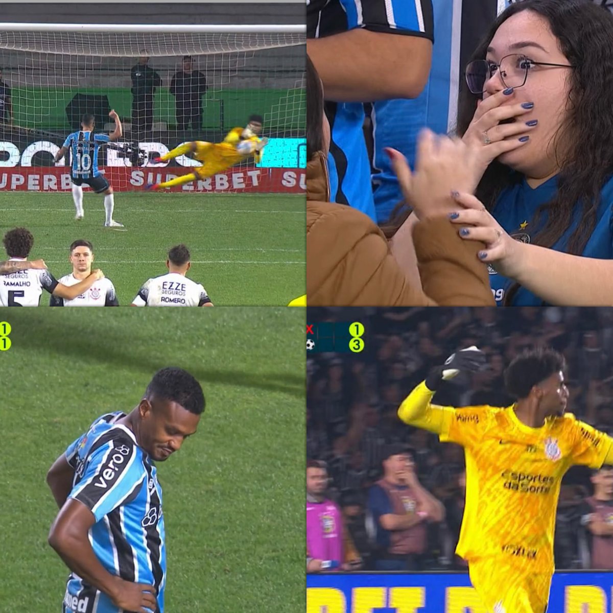 alxnisy's tweet photo. acabei de descobrir que a menina dessa imagem é CORINTHIANA e estava INFILTRADA.

o câmera escolheu justamente uma CORINTHIANA na torcida do GREMIO pra gravar durante os penaltis.

CINEMA. https://t.co/3Zk1PTEYUF