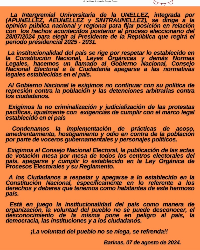 Intergremial Universitaria fija Posición luego del Proceso de Elección Presidencial 🇻🇪