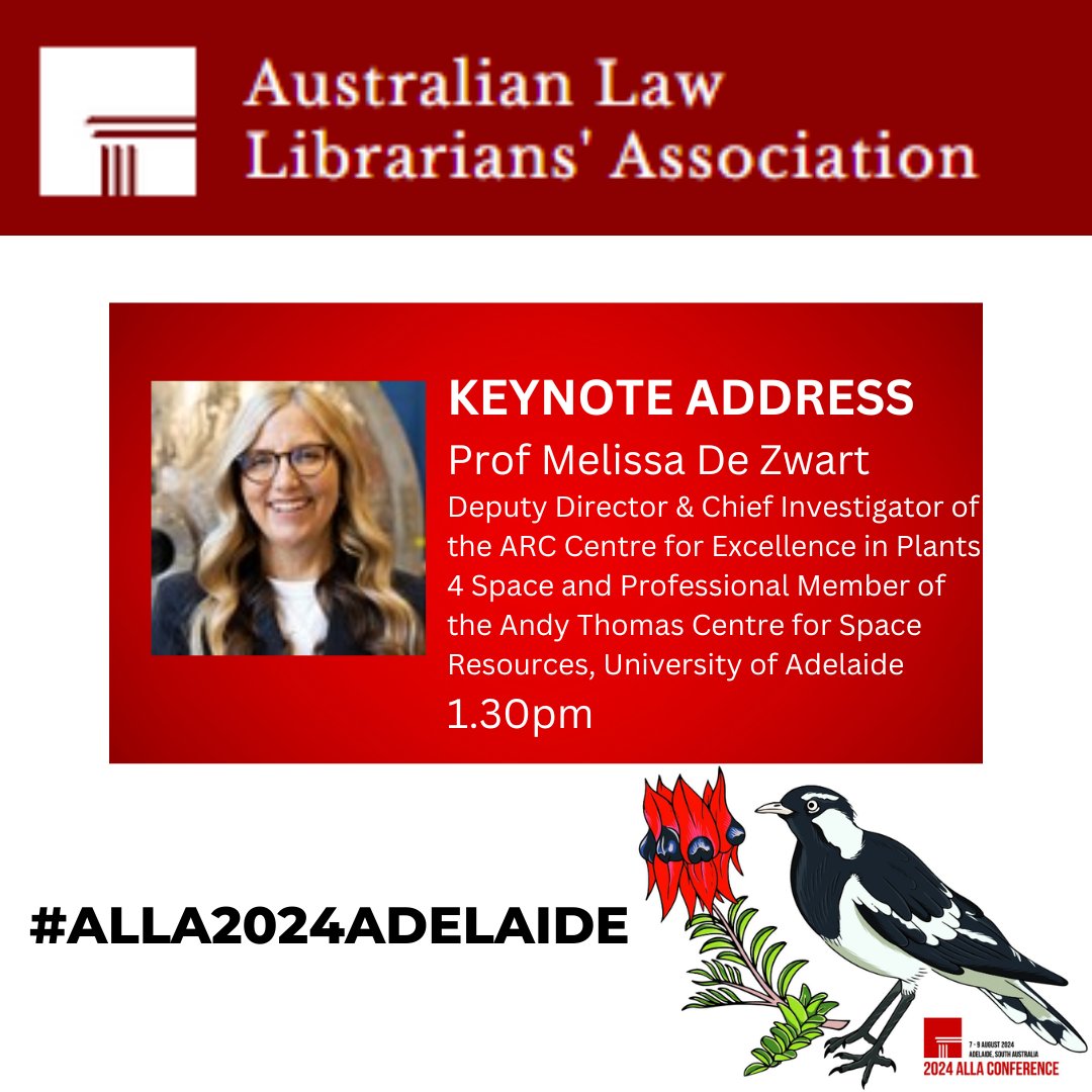 Time to launch for some insights into Space Law! 🚀 Welcome to a Keynote Address from Prof Melissa de Zwart. 🌛👩‍🚀
#ALLA2024Adelaide #ALLA24
#SpaceAustralia #FearlessResearch #Spacelaw #LawLibrarians
<a href="/UniofAdelaide/">Uni of Adelaide</a> @Plants4Space <a href="/AndyThomasSpace/">The Andy Thomas Space Foundation</a> #SpaceRegulation