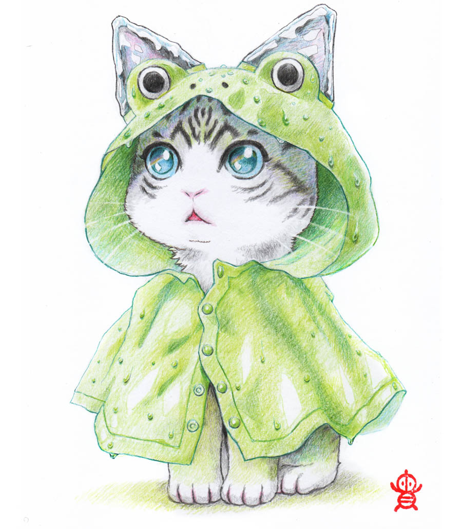 「猫の絵を貼らなければ(使命感)!#世界猫の日 #色鉛筆画 」|貴房のイラスト