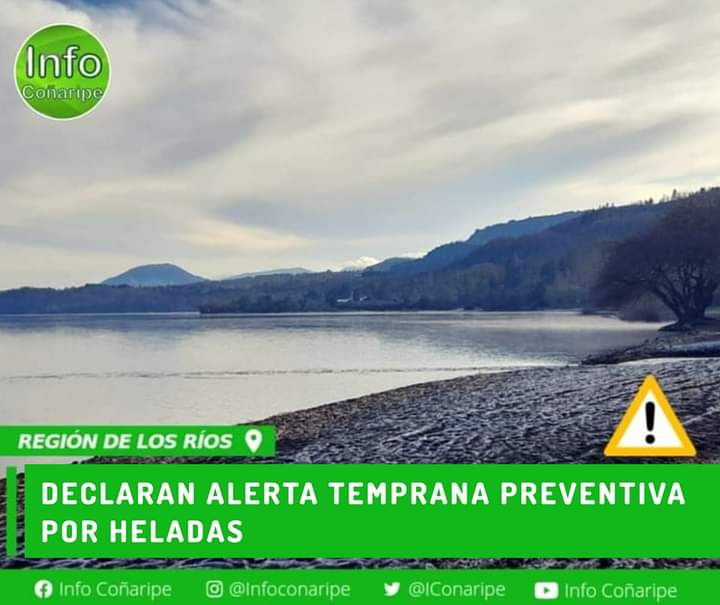 ⚠️ <a href="/Senapred/">SENAPRED</a> declara Alerta Temprana Preventiva para la región de #LosRíos por heladas. En #Panguipulli se pronostican -9° para las localidades #PuertoFuy y #Pirihueico. 
Más detalles en facebook.com/10006472132429…