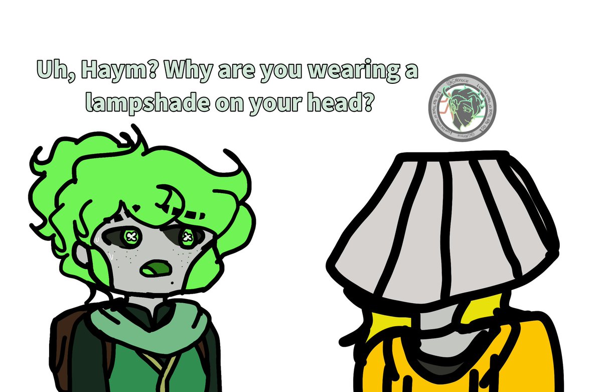 GMonocle's tweet photo. [likes, retweets, and comments are appreciated, but no stealing or tracing]

Remember that one doodle when Moth Eloni was near Haym (wearing a lampshade)?

#nsr1010 #nsrhaym #nsreloni #nostraightroads1010 #gmonocledoodle #gmonocleart https://t.co/Hq5qmvOusQ