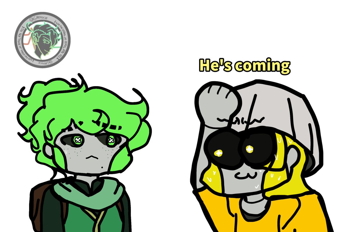 GMonocle's tweet photo. [likes, retweets, and comments are appreciated, but no stealing or tracing]

Remember that one doodle when Moth Eloni was near Haym (wearing a lampshade)?

#nsr1010 #nsrhaym #nsreloni #nostraightroads1010 #gmonocledoodle #gmonocleart https://t.co/Hq5qmvOusQ