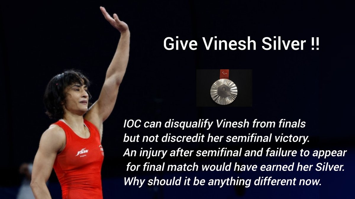 Totally distraught with how things turned out for Vinesh. 
Here is my logic on why she deserves that Silver medal. 
Huge respect for Jordan Burroughs <a href="/alliseeisgold/">Jordan Burroughs</a> for being the voice of reason and coming out in support of Vinesh. We need you in IOC, UWW

 #VineshPhogat #IOC