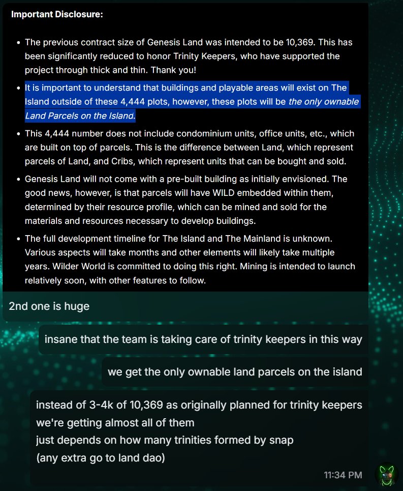 No big deal.

<a href="/WilderWorld/">Wilder World</a> Trinity Keepers just getting airdropped the vast majority of "the only ownable Land Parcels on the Island." 🤯

The team said they'd honor their promise to take care of the Wilders who rode through the fire these last few years, and they're delivering.