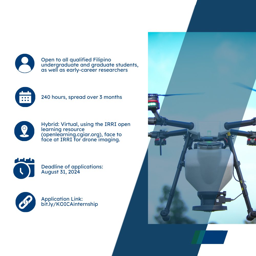 irrieducation's tweet photo. Join us for an exciting opportunity at IRRI!
This internship offers hands-on experience in analyzing digital images from remote sensing, image scanners, & digital cameras.
#InternshipOpportunity #DigitalImageAnalysis #RemoteSensing #ImageProcessing #DataScience #Phenotyping https://t.co/O5eVNjnJ5Y