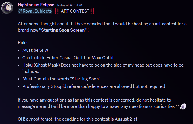 Eclipse_Wisp's tweet photo. 💜ART CONTEST INCOMING👻
#ArtistsOnX #Vtubers #VTubersUprising #VtuberDebut 

The ghost boy needs a new Stream Starting Soon Screen!!

If you or anyone else is interested to participate, Please be sure to check the info below!
vvv https://t.co/rIkBHqUbMG