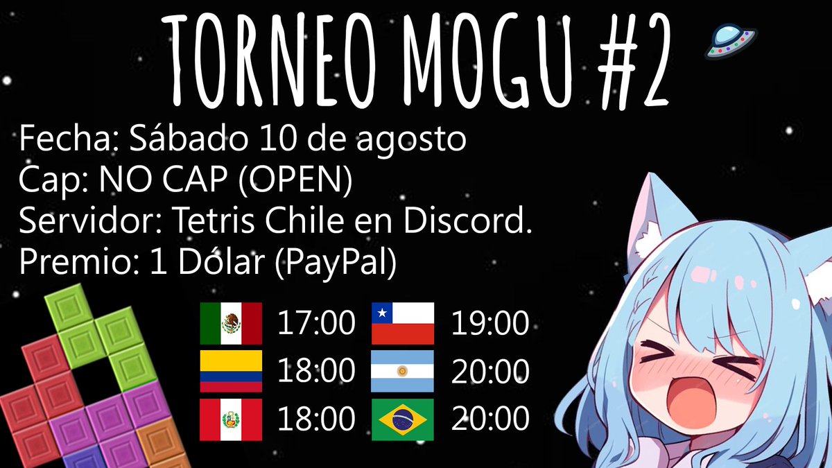 jdkrxTST's tweet image. TORNEO MOGU #2 YIPEEEEEEEEEEEEEEEEEEE
Torneo OPEN para este sábado
11PM UTC
Inscripción en Tetris Chile server
Premio: 1 USD Paypal (ola)
Stream: twitch.tv/jdkrx

gracias Kiramy por el banner