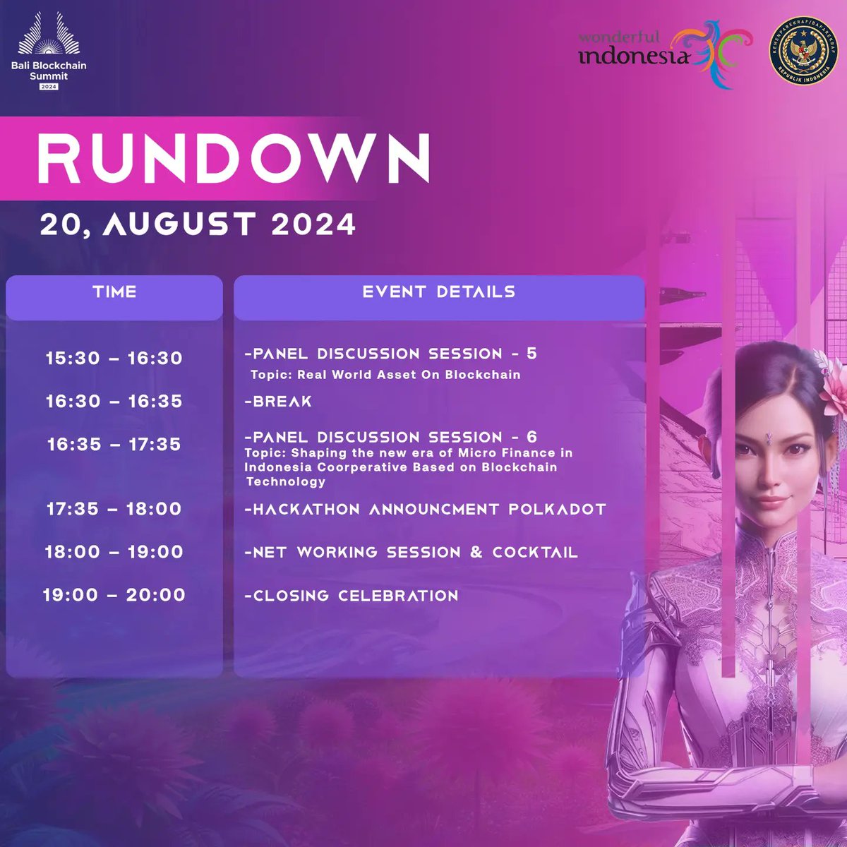 blocksummitbali's tweet photo. Here's our packed schedule for our 2 days summit! Which one are you excited for? 👀 #baliblockchainsummit2024 https://t.co/eY8Xhr0pcl