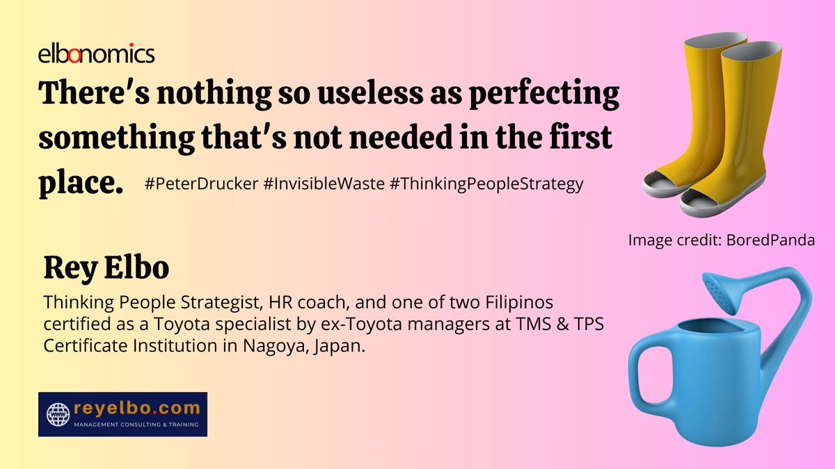 Rey_Elbo's tweet image. Aug 8, 2024 #ThinkingThursday
Think about this derivative quote from #PeterDrucker. What are you doing now that appears useless in performing your #workassignment #jobdescription or #careergoal #thinkingpeoplestrategy #leanthinking #invisiblewastes