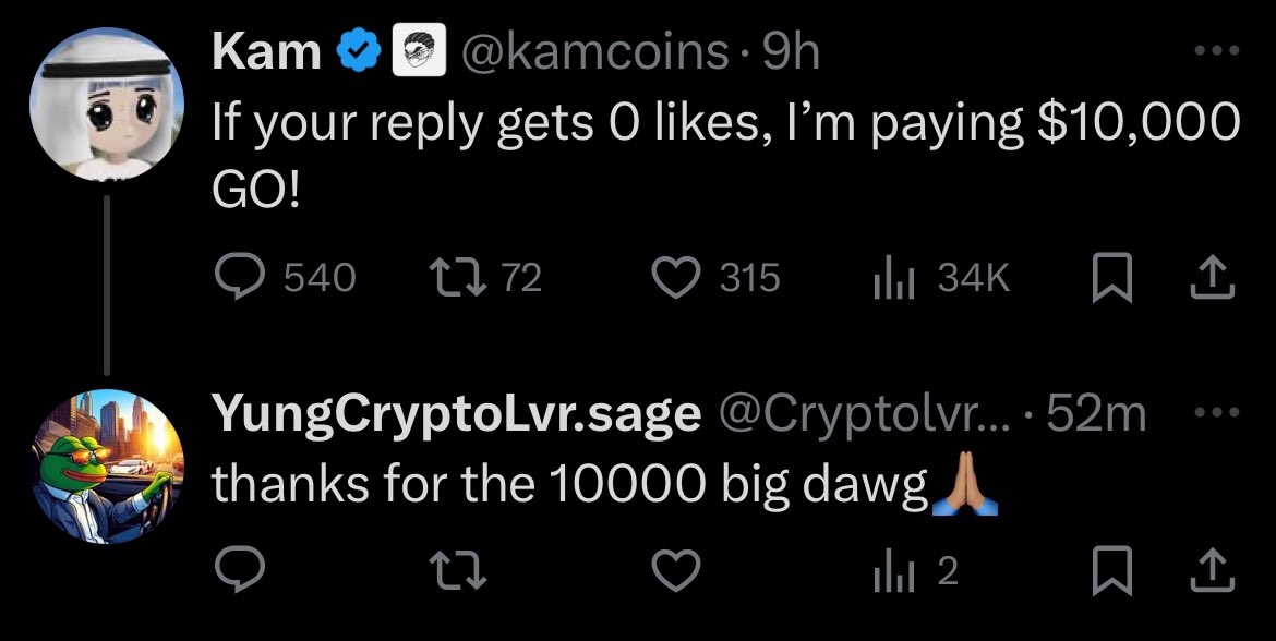 Cryptolvr_sage's tweet photo. @kamcoins need my $10k bro https://t.co/uW0eycUSPA