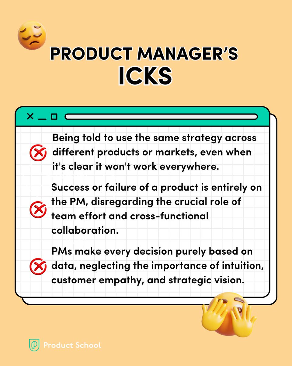 productschool's tweet photo. Let’s be real – we all have those little things that just make us go “nope” in the world of product management. 😬
What’s your ultimate PM ick? Drop it in the comments below👇, and let’s commiserate together!
#prodmgmt #productmanagerproblems https://t.co/ux0rPNdyiX