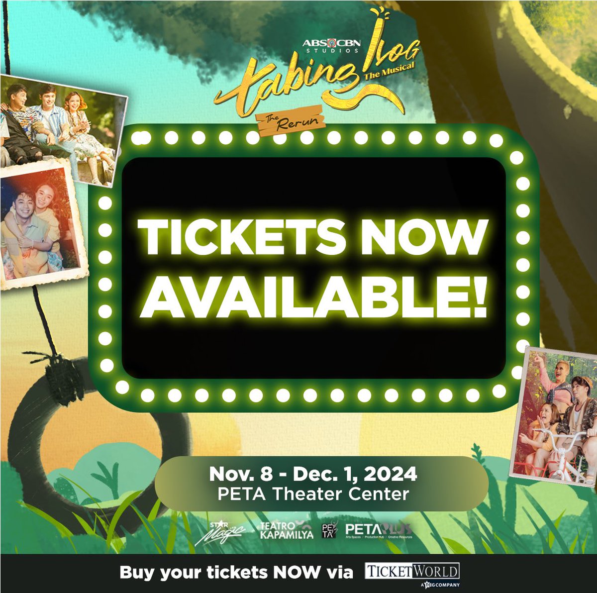 BUY YOUR TICKETS NOW! 💚 ‘Coz the long wait is finally over! Heto na ang first step para G na G nang makasama sa much-awaited pagbabalik ng barkadahan sa Tabing Ilog! Ayain na ang buong tropa, and purchase your tickets NOW via TicketWorld para sure nang magkaka-bonding tayo with