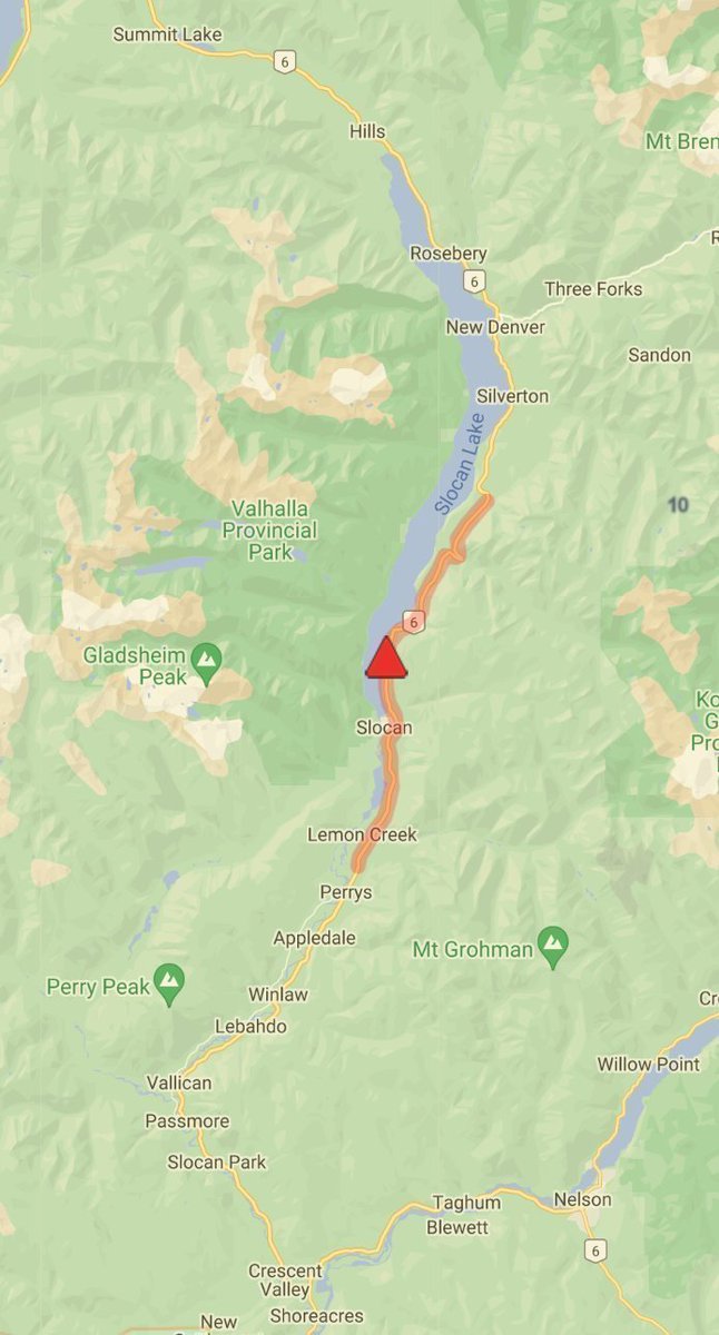 DriveBC's tweet photo. ⛔️REMINDER - #BCHwy6 The highway is closed in both directions between Red Mountain Rd and Popou Rd due to a wildfire. Local detours in place. Drive with caution in the area and expect major delays. #SilvertonBC #NewDenver #Slocan
ℹ️ For more info:
https://t.co/jFrxoZiQi4