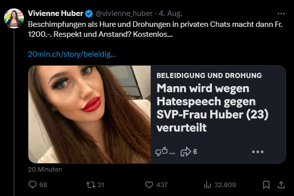 MFrauchi's tweet photo. Gerade einmal 4 Tage liegen zwischen „Anstand und Respekt“ sowie eine Minderheit als Parasit zu betiteln

Was für einen erbärmlichen Charakter muss man haben, @vivienne_huber?

Btw. Vivi, bin gespannt was die Staatsanwaltschaft dazu meint. @Kapo_Aargau https://t.co/friAkYZeuW