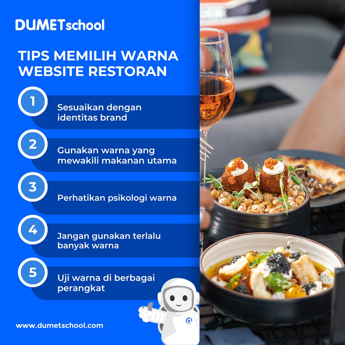 dumetschool's tweet image. Mau buat website untuk restoran tapi bingung mau pakai warna apa aja? 🤔

Nah, ini dia sedikit tips untuk kamu yang lagi bingung mau pilih warna apa buat website restoranmu! Semoga bermanfaat ya 😊

#dumetschool #webdesign #tipswebsite #desainwebsite #restoran