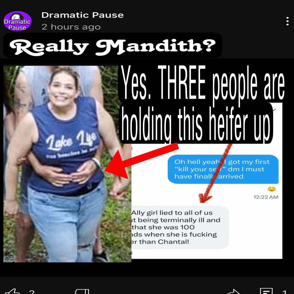 AlexGlitter7's tweet photo. Chicken Head 🐔 Spiral 🌀 continues. Can the Kirkley’s get 2getger & put this bored barren housewife away…
Mandi has a while a** YT channel stalking & harassing bigtitty Sean’s ex wife Truthfully Trisha #kirkley #cracked #truthfullytrisha @IcyReject @totesNOTtelfer @HurlWorld https://t.co/7ZPTg1Fdaq