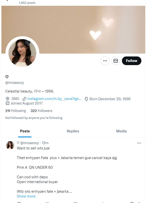 DamioKim's tweet photo. SCAMMER WTS TIKET KONSER ENHYPEN WORLD TOUR "FATE PLUS" IN JAKARTA
@imsaessy 
Pink - DAY 1   HELP RT ‼️scam gonta ganti usn   #FATEPLUS_IN_JAKARTA #zonauang https://t.co/DvWhDg4K4i