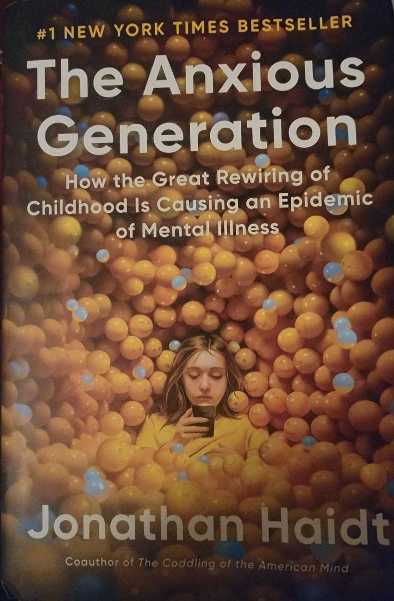 Great book for parents, teachers, &amp; anyone who deals with teens. Highlights: no smartphones before high school, no social media before 16, phone-free schools. "Irony of social media is more one is on it, the more lonely &amp; depressed one becomes." Explains anxiety &amp; mental health!