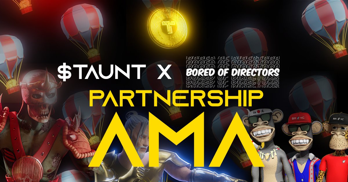 🚀 Exciting news! Our AMA with <a href="/DevveEcosystem/">DevvE</a> and <a href="/NFIPHoldings/">Bored of Directors</a> is happening this week! 🎉

Join us to explore how Web3 and blockchain are revolutionizing the physical goods and IP industries. Plus, learn how you can join the $1M TAUNT Airdrop! Don't miss out!

$1M TAUNT Airdrop