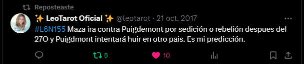 leotarot's tweet photo. Como ya predije en su momento, en Octubre del 2017, la HUIDA de @KRLS, HOY PREDIJO que la vuelta del Sr Puigdemont será uno de sus mayores errores tácticos de su vida política. Su libertad podría verse comprometida y perderá credibilidad y poder en #Junts https://t.co/DEtIhhONBv