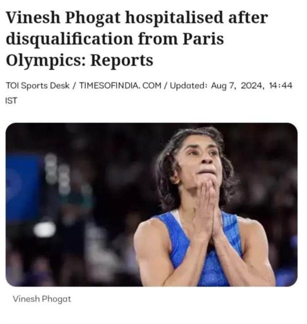 NirmalK83001394's tweet photo. #Justice_for #Vinesh_Phogat 
It is shameful to remove such talent in the final stage without any fundamental facts. Vinesh Phogat has been excluded from the Paris Olympics final match due to 100 grams of overweight. https://t.co/KZjZo6eEpG