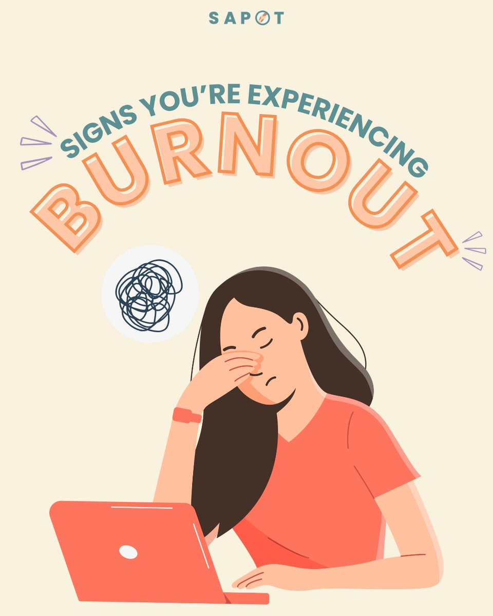sapotapp's tweet image. Recognise the signs of burnout‼️

Recognising the signs of burnout is crucial for maintaining your mental and physical well-being. Prioritize self-care and seek support when needed to navigate through challenging times.

Stay alert to stay healthy! 💪

#MentalHealth #sapot