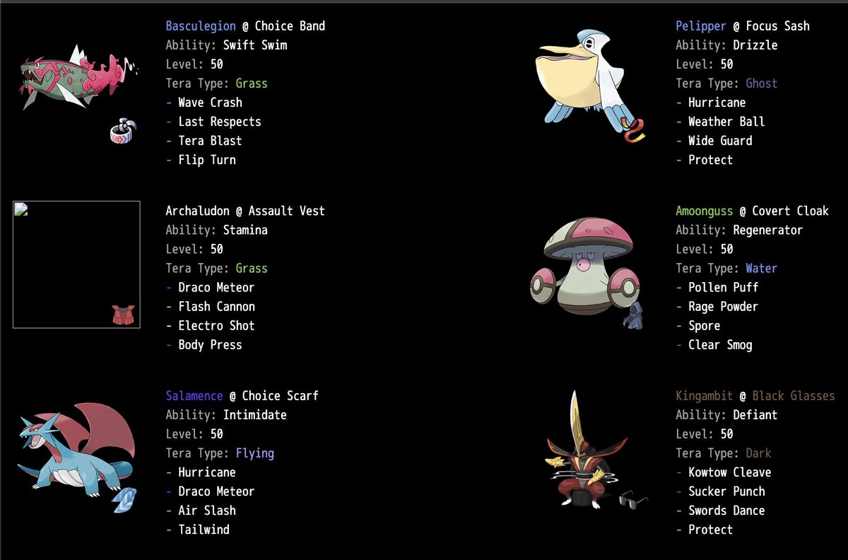 Finished 5th in <a href="/HIMMYTURNER69/">HIMMYTURNER</a>'s tour tonight using Salamence, after only getting sent the team today and hoping just to make cut. Was a ton of fun, and the team feels great to use.

pokepast.es/25db03c1f376d0…