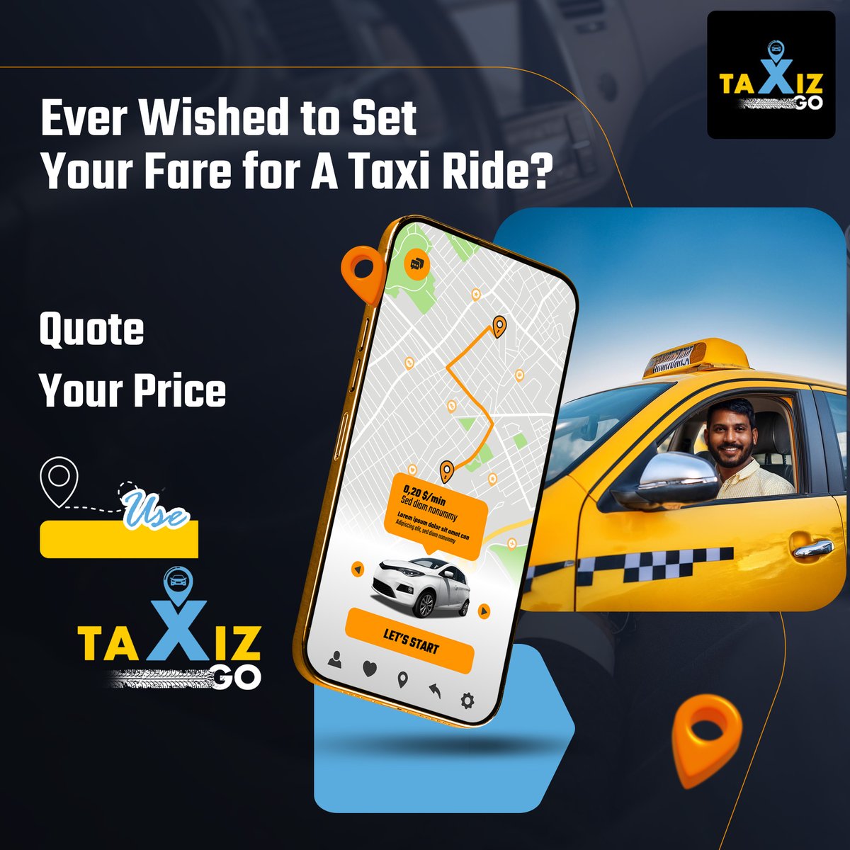 taxizgo's tweet image. 🚖✨ Set your own fare with TaxizGO! Enjoy the freedom of quoting your price and ride your way.
#taxizgo #quoteyourprice #flexiblefares #travelsmart #ridewithus #convenience #taxiservice #customerfirst