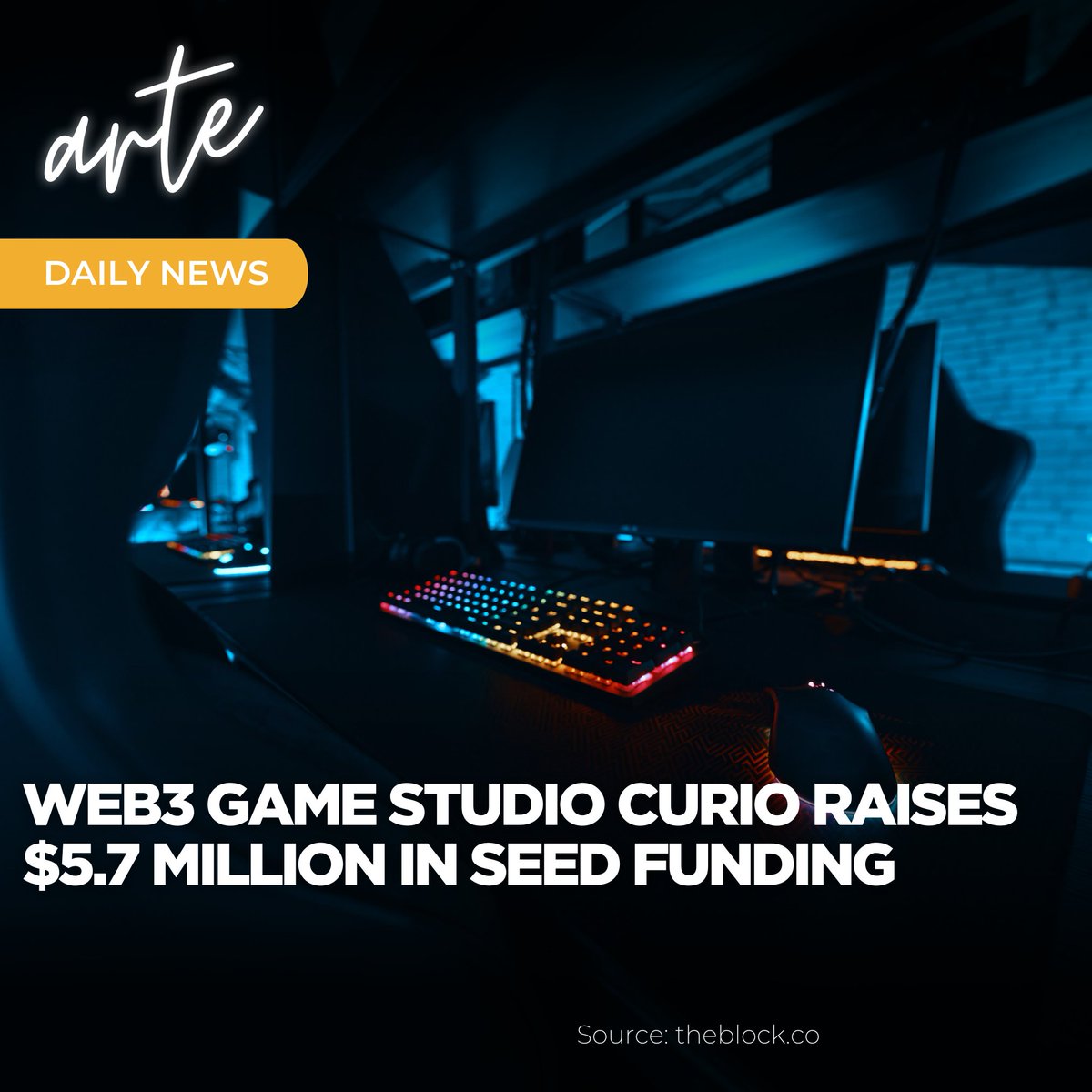 📢 arte Daily News

Web3 game studio #Curio raises $5.7 million in seed funding.

<a href="/0xcurio/">Curio</a> raised $5.7 million to expand its team and launch the on-chain #game Duper Season One.

Learn more: tinyurl.com/2wmpcyjf

<a href="/TheBlock__/">The Block</a>