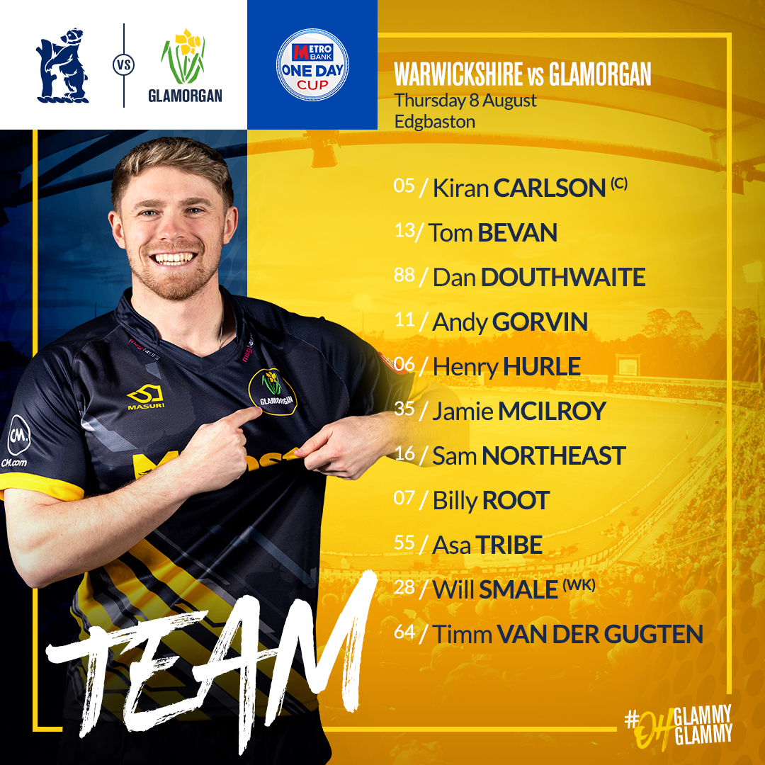 Your playing XI for today's top-of-the-table clash against Warwickshire at Edgbaston 👊

Glamorgan have won the toss and will bat first 🙌

#WARvGLA
#OhGlammyGlammy