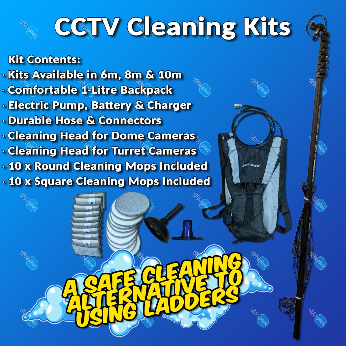 VideplusNI's tweet photo. Keep your cameras crystal clear and functioning at their best with our CCTV Cleaning Kits! 🚨 

Say goodbye to risky ladders and hello to safe, effective cleaning!📸

Don’t compromise on safety or quality, get your kit today!

#CCTV  #securitycameras #cleaningkit #SafetyFirst https://t.co/31lEmtsH9I