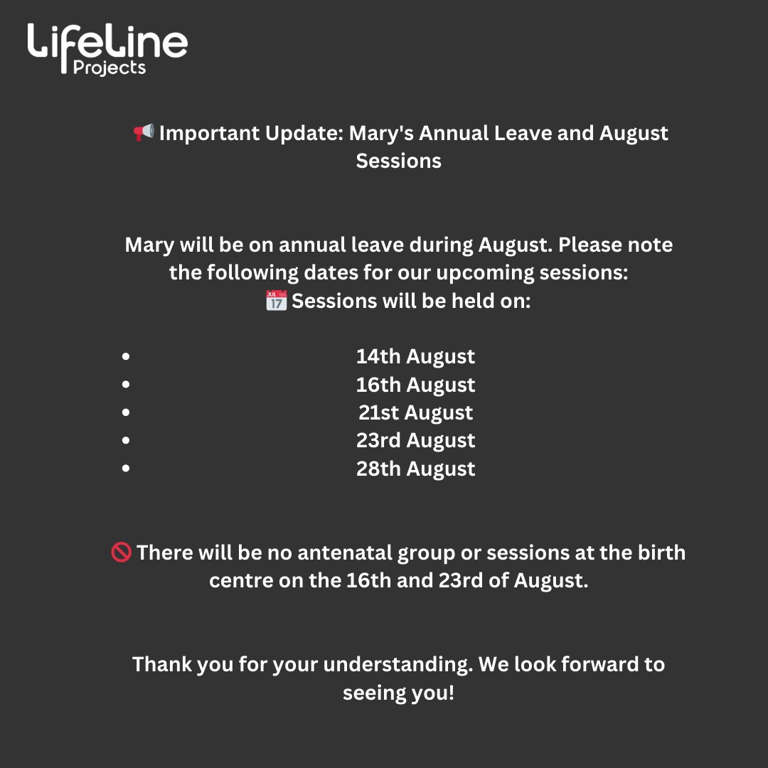 📢 Important Update: Mary's Annual Leave and August Sessions