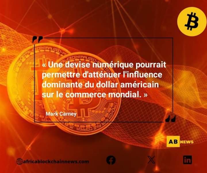 africablocknew's tweet photo. Mark Carney
« Une devise numérique pourrait permettre d'atténuer l'influence dominante du dollar américain sur le commerce mondial. »
#Bitcoin 
#Devise
#Numérique 
#Dollar
#Commerce 
#Cryptomonaies 
#Blockchain 
#AfricablockchainNews https://t.co/CI3bfS3guh