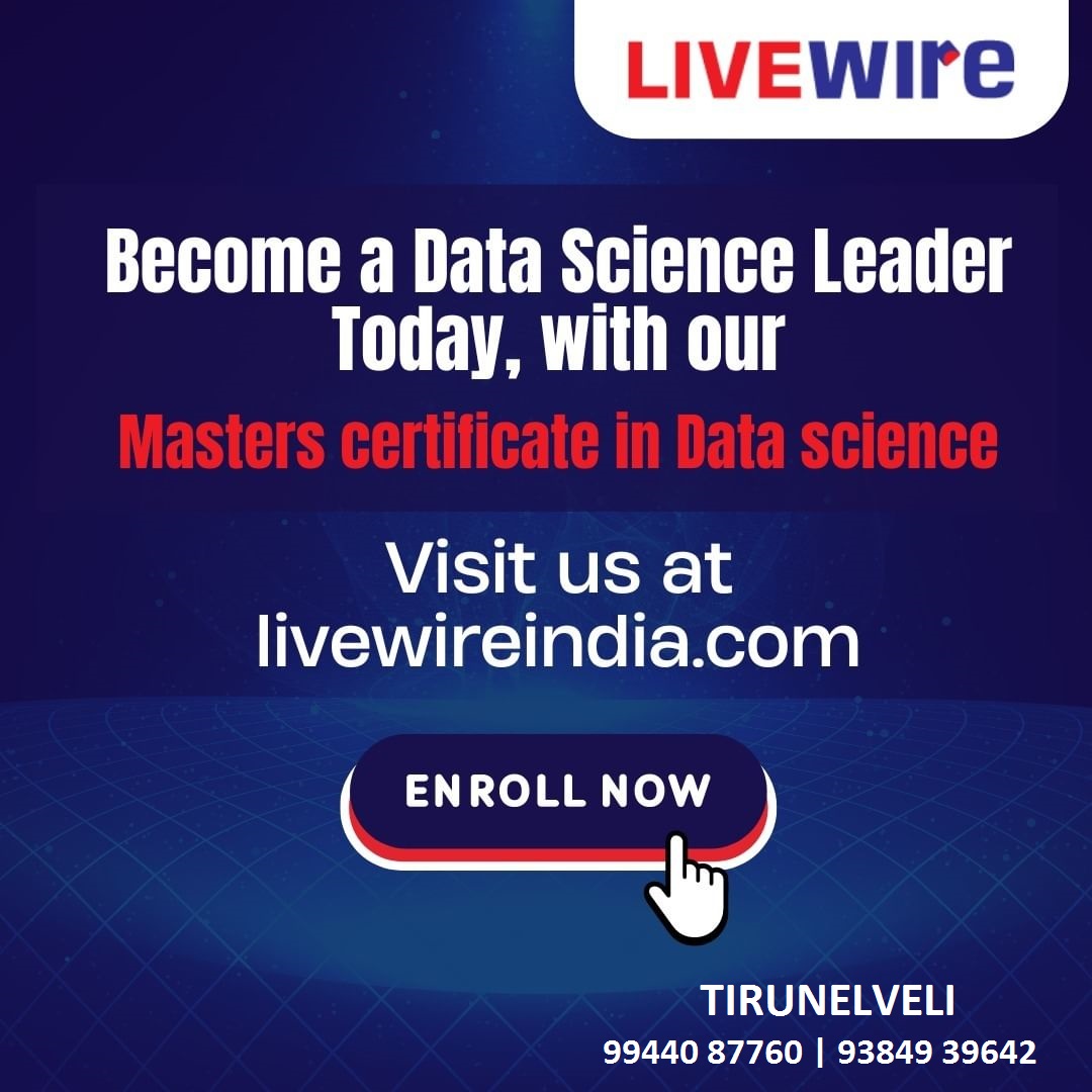 LWRTirunelveli's tweet image. Unlock your potential with our #DataAnalystCourse Certification! 🚀 Gain hands-on experience in data #analysis, #visualization, and #predictivemodeling 📊 Learn from industry experts and enhance your career prospects. #livewiretirunelveli #softwaretraininginstitute #tableau