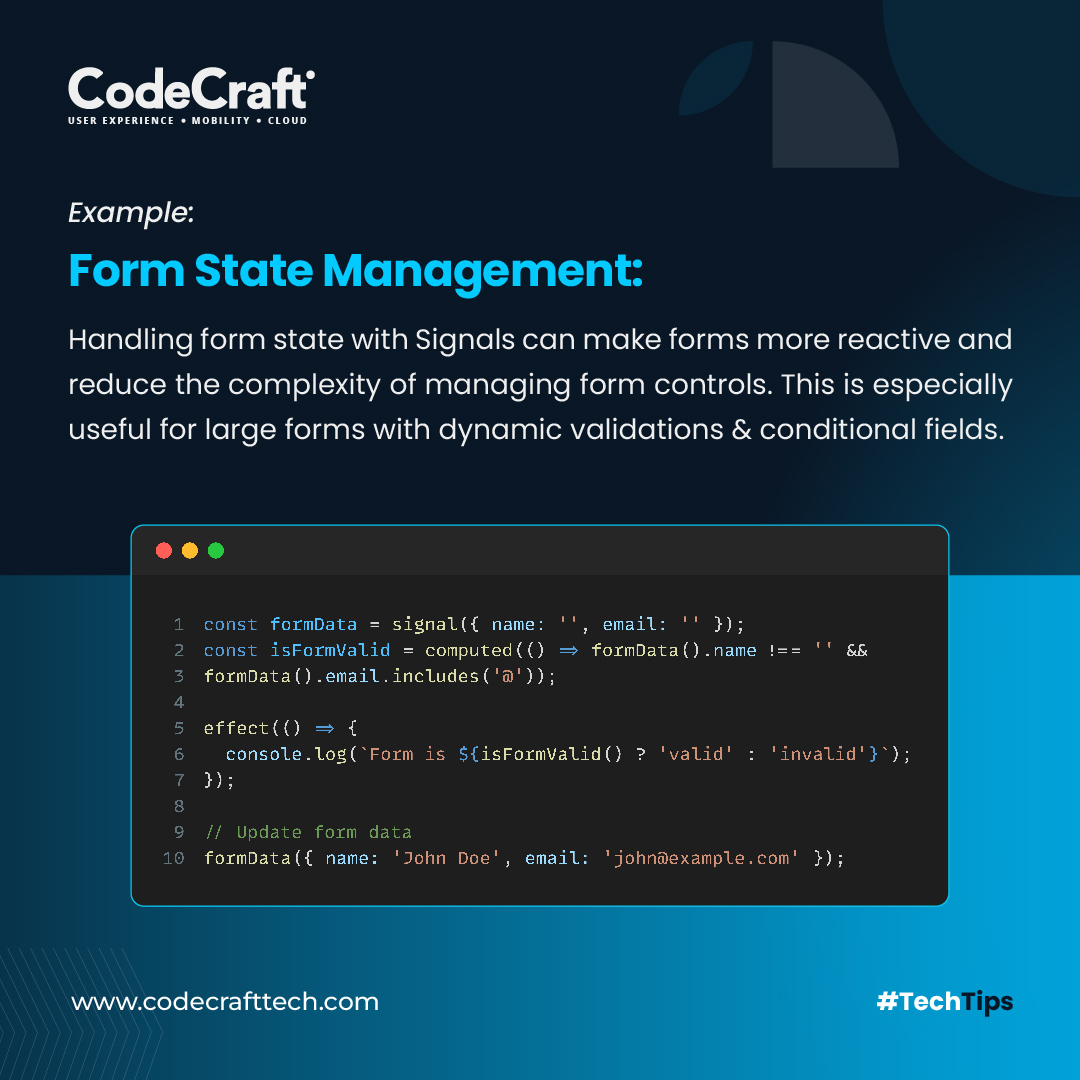 codecrafttech's tweet image. Boost your web apps with JavaScript Signals—streamlined reactivity, effortless state management, and clear syntax for a smoother coding experience!
Check out this #TechTips!
#CodeCraftTech #Coding #CodingLife #Programming #CleanCode #SoftwareDevelopment #CodeQuality #JavaScript