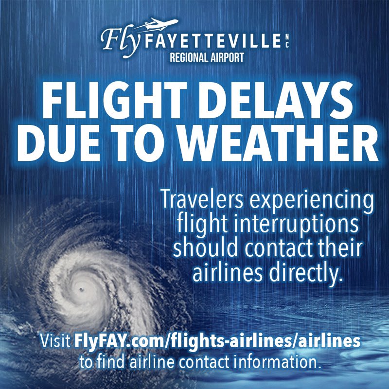 Flying through FAY this week? As we monitor Tropical Storm #Debby and potential travel delays and cancellations, make sure to check directly with your airline for your latest flight status.