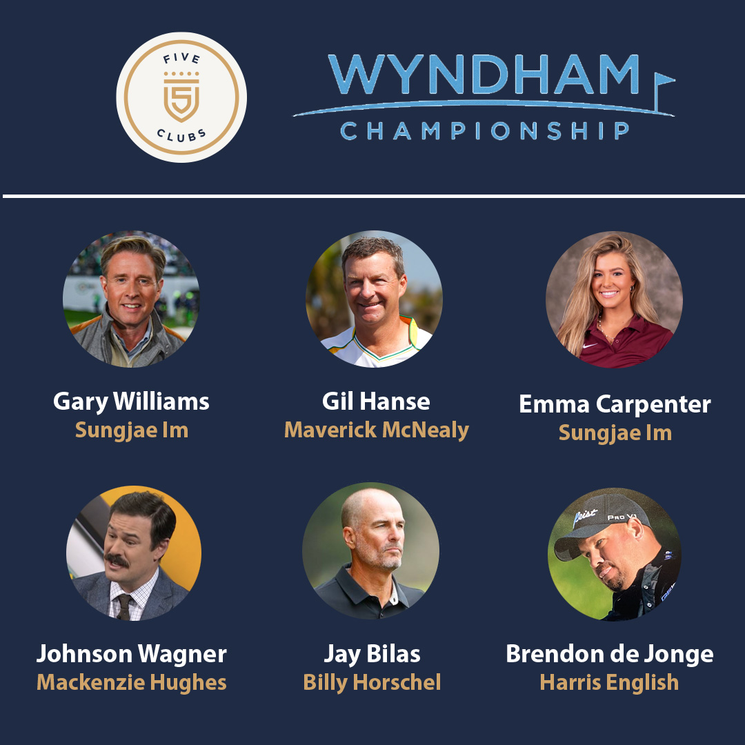 5ClubsGolf's tweet photo. Our picks for the @WyndhamChamp
@Garywilliams1Up | @emmmacarpenter | @JayBilas | @johnson_wagner | @BrendonDeJonge | #GilHanse https://t.co/GvwlwNwkfH